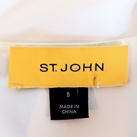 St. John Cream Ribbed Knit Sleeve Asymmetrical Zip Jacket - Picture 6 of 10